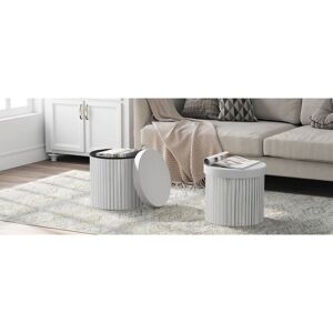 WOLTU 2x Stool- round, padded, velvet MDF, storage space - bar stool, dressing table chair, dressing table stool,38x38x36 cm, Light Grey WOLTU 2x Stool- round, padded, velvet MDF, storage space - bar stool, dressing table chair, dressing table stool,38x38x36 cm, Light Grey