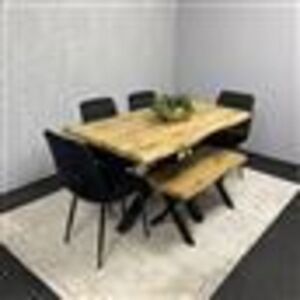 KOSY KOALA Wooden Brown Dining Table with Bench and 4 Black Velvet Chairs, Stylish Dining Room Furniture KOSY KOALA Wooden Brown Dining Table with Bench and 4 Black Velvet Chairs, Stylish Dining Room Furniture