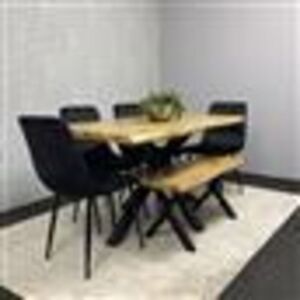 KOSY KOALA Wooden Brown Dining Table with Bench and 4 Black Velvet Chairs, Stylish Dining Room Furniture KOSY KOALA Wooden Brown Dining Table with Bench and 4 Black Velvet Chairs, Stylish Dining Room Furniture