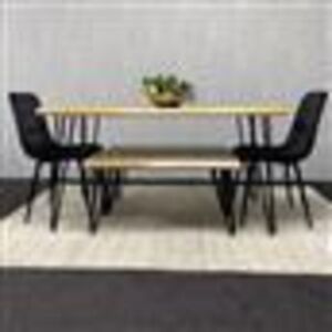KOSY KOALA Wooden Dining Table with 2 Benches and 2 Black Velvet Chairs - Stylish Dining Room Furniture KOSY KOALA Wooden Dining Table with 2 Benches and 2 Black Velvet Chairs - Stylish Dining Room Furniture