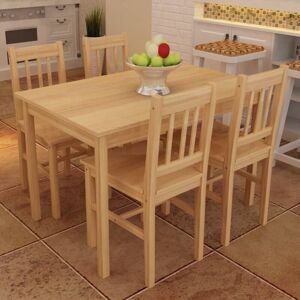 Dining Set 5 Pieces Pine Wood Natural vidaXL Dining Set 5 Pieces Pine Wood Natural vidaXL