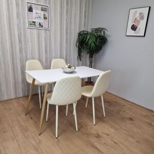Kosy Koala - Wooden Dining Table with 4 Cream Gem Patterned Chairs White Table with Cream Chairs Kosy Koala - Wooden Dining Table with 4 Cream Gem Patterned Chairs White Table with Cream Chairs