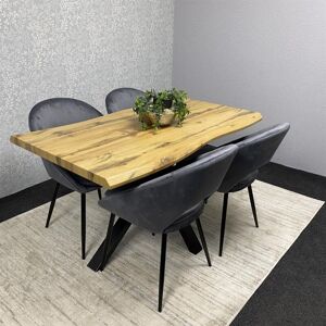 KOSY KOALA Wooden Dining Table with X-Shaped Iron Legs and 4 Grey Velvet Chairs – Modern Dining Set for Home and Kitchen KOSY KOALA Wooden Dining Table with X-Shaped Iron Legs and 4 Grey Velvet Chairs – Modern Dining Set for Home and Kitchen