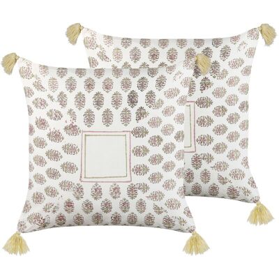Beliani Set of 2 Multicolour Cotton Geometric Cushions - Cushions Beliani Set of 2 Multicolour Cotton Geometric Cushions - Cushions