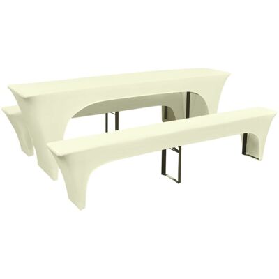 vidaXL Cream Stretch Slipcover Set for Beer Table and Benches - Slipcover Set vidaXL Cream Stretch Slipcover Set for Beer Table and Benches - Slipcover Set