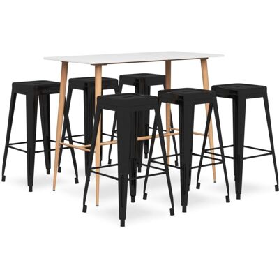 7 Piece Bar Set White and Black vidaXL 7 Piece Bar Set White and Black vidaXL