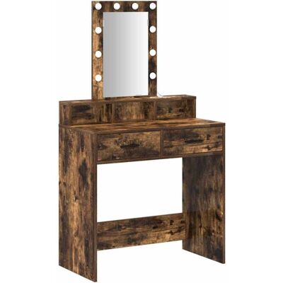 vidaXL Smoked Oak Wood Composite Mirror and Dressing Table - Mirror and Dressing Table vidaXL Smoked Oak Wood Composite Mirror and Dressing Table - Mirror and Dressing Table