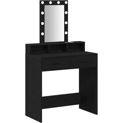 vidaXL Black Oak Cosmetic Table - Multifunctional Mirror Desk for Bedroom vidaXL Black Oak Cosmetic Table - Multifunctional Mirror Desk for Bedroom