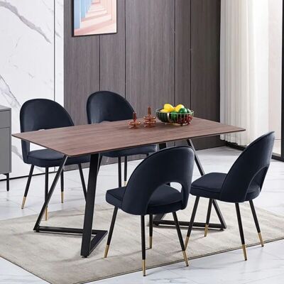 Ainpecca - 150cm Dining Table and Chair Set Brown - 4x Black Velvet Dining Chairs & Wooden Dining Table Ainpecca - 150cm Dining Table and Chair Set Brown - 4x Black Velvet Dining Chairs & Wooden Dining Table