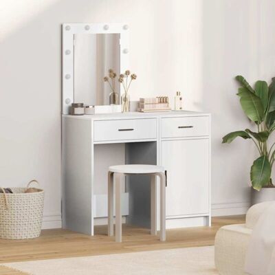 vidaXL White MDF Makeup Table Set - Rectangular Modern Furniture vidaXL White MDF Makeup Table Set - Rectangular Modern Furniture