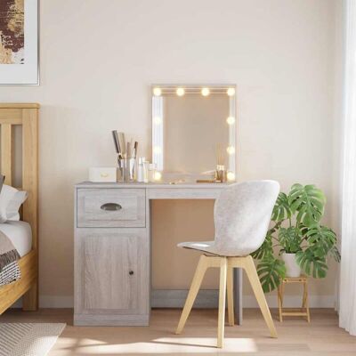 vidaXL Grey Sonoma Vanity Set - LED Lights, Mirror, Bedroom Furniture vidaXL Grey Sonoma Vanity Set - LED Lights, Mirror, Bedroom Furniture
