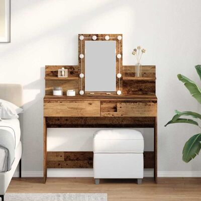 vidaXL Rustic Wooden Makeup Vanity with LED Lights - Dressing Table vidaXL Rustic Wooden Makeup Vanity with LED Lights - Dressing Table