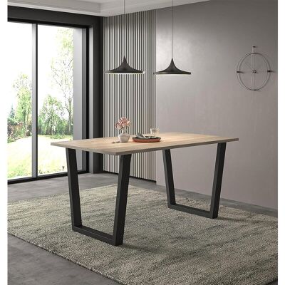 Hallowood Furniture - Dudley Large Dining Table with Metal Legs, Industrial Style Light Oak Dining Table with Black U-Shaped Legs for Home or Hallowood Furniture - Dudley Large Dining Table with Metal Legs, Industrial Style Light Oak Dining Table with Black U-Shaped Legs for Home or
