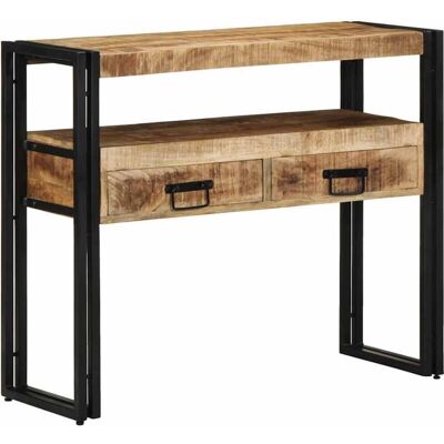 Vidaxl Black Mango Wood Industrial Side Table - Side Table Vidaxl Black Mango Wood Industrial Side Table - Side Table