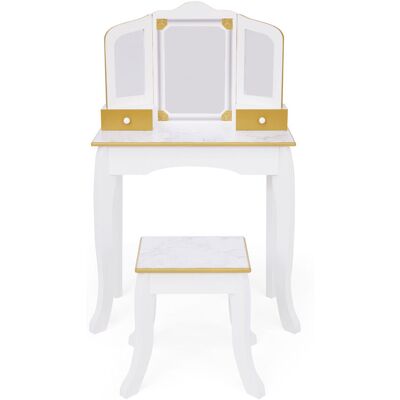 Teamson Kids - Fantasy Fields by Versailles Faux Marble Vanity with Stool, White/Gold Teamson Kids - Fantasy Fields by Versailles Faux Marble Vanity with Stool, White/Gold
