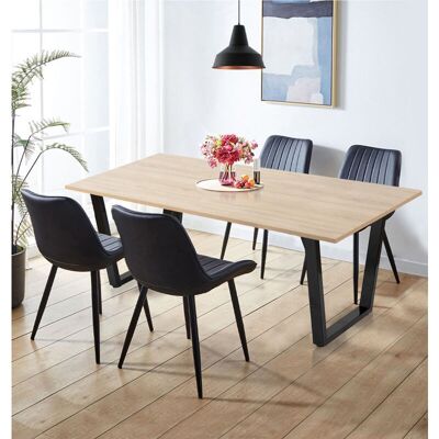 Hallowood Furniture Dudley Dining Table and Chairs Set 4, Large Dining Table with U Shaped Black Metal Legs (180cm) and Black Bonded Leather Chairs, Hallowood Furniture Dudley Dining Table and Chairs Set 4, Large Dining Table with U Shaped Black Metal Legs (180cm) and Black Bonded Leather Chairs,