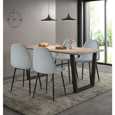 Hallowood Furniture Dudley Dining Table and Chairs Set 4, Large Dining Table with Chunky U Shaped Black Metal Legs and Silver Grey Fabric Chairs, Hallowood Furniture Dudley Dining Table and Chairs Set 4, Large Dining Table with Chunky U Shaped Black Metal Legs and Silver Grey Fabric Chairs,