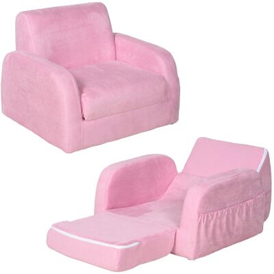 HOMCOM - 2 In 1 Kids Armchair Sofa Bed - Wood Frame - Pink HOMCOM - 2 In 1 Kids Armchair Sofa Bed - Wood Frame - Pink