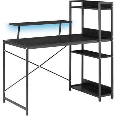 BELIANI LED Gaming Desk Black MDF Tabletop Iron Legs Frame Powder Coated 5 Shelves Monitor Stand Modern BILOXY BELIANI LED Gaming Desk Black MDF Tabletop Iron Legs Frame Powder Coated 5 Shelves Monitor Stand Modern BILOXY