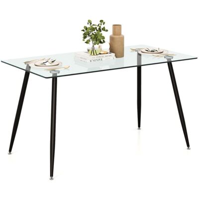 COSTWAY Modern Glass Dining Table Rectangular Tempered Glass Table Top Kitchen Furniture COSTWAY Modern Glass Dining Table Rectangular Tempered Glass Table Top Kitchen Furniture