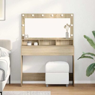 vidaXL Sonoma Eiche Cosmetiktisch - Modern Design, LED-Spiegel, Großer Stauraum - Cosmetictable vidaXL Sonoma Eiche Cosmetiktisch - Modern Design, LED-Spiegel, Großer Stauraum - Cosmetictable