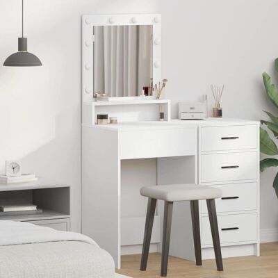 vidaXL White Wooden Mirror Dressing Table - Mirror Dressing Table vidaXL White Wooden Mirror Dressing Table - Mirror Dressing Table