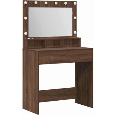 vidaXL Brown Oak Massive Wood Vanity Table - Vanity Table vidaXL Brown Oak Massive Wood Vanity Table - Vanity Table