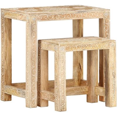 vidaXL Solid Mango Wood 2-Piece Side Table Set - Rustic vidaXL Solid Mango Wood 2-Piece Side Table Set - Rustic