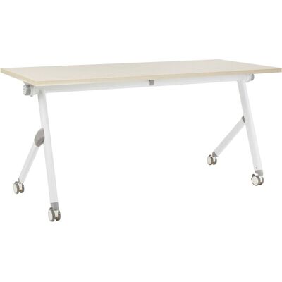 Beliani Bendi - Foldable Steel Office Desk - White & Light Wood - 160x60cm Beliani Bendi - Foldable Steel Office Desk - White & Light Wood - 160x60cm
