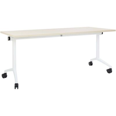 Beliani Modern Foldable Mobile Desk - White & Light Wood - 180x60cm Beliani Modern Foldable Mobile Desk - White & Light Wood - 180x60cm