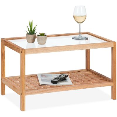 Relaxdays - Coffee Table, Living Room with Glass Top, Walnut Wood, 35 x 60 x 40 cm, Bedside, Rectangular Board, Natural Relaxdays - Coffee Table, Living Room with Glass Top, Walnut Wood, 35 x 60 x 40 cm, Bedside, Rectangular Board, Natural