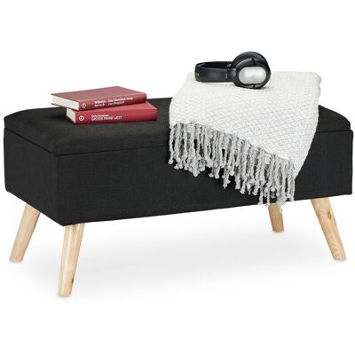 Relaxdays - Hallway Storage Bench, Padded, Wooden Legs, Fabric Cover, HxWxD: 39.5 x 79.5 x 39.5 cm, Black Relaxdays - Hallway Storage Bench, Padded, Wooden Legs, Fabric Cover, HxWxD: 39.5 x 79.5 x 39.5 cm, Black
