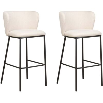 Beliani Set of 2 Bar Chairs - Modern Off-White Upholstered Stool Beliani Set of 2 Bar Chairs - Modern Off-White Upholstered Stool