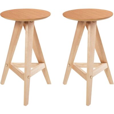 Beliani Aroma Set of 2 Stools - Wood Rubber Brown 43x43x62 Beliani Aroma Set of 2 Stools - Wood Rubber Brown 43x43x62
