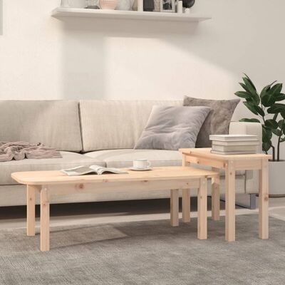 vidaXL Solid Wood Pine Coffee Table Set - Space-Saving Rustic Design vidaXL Solid Wood Pine Coffee Table Set - Space-Saving Rustic Design