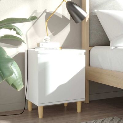 vidaXL Bedside Table with Solid Wood Legs White 40x30x50 cm - Bedside Table vidaXL Bedside Table with Solid Wood Legs White 40x30x50 cm - Bedside Table
