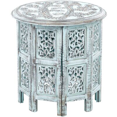 Beliani Round Blue Mango Wood Side Table - Vintage Rustic Beliani Round Blue Mango Wood Side Table - Vintage Rustic