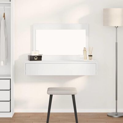 vidaXL White Wooden 100x40x70cm Mirror Makeup Table - Makeup Table vidaXL White Wooden 100x40x70cm Mirror Makeup Table - Makeup Table