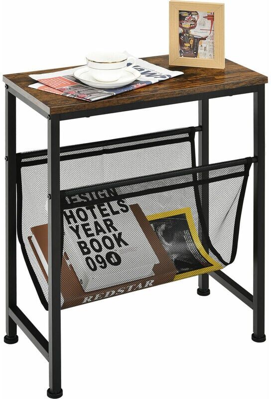 Costway - 2-Tier Narrow Sofa Side End Table Industrial Coffee Snack Table Laptop Stand