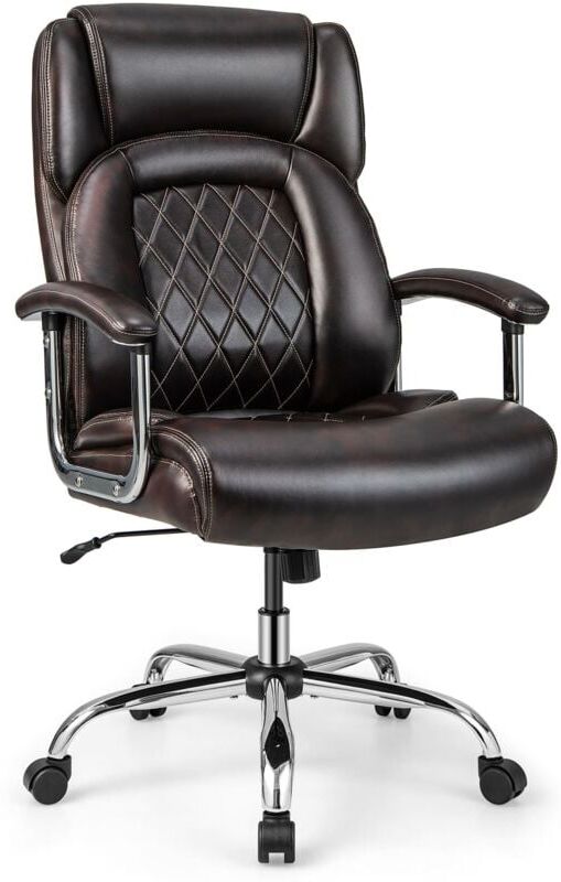 Costway - 227kg Leather Office Chair Adjustable Big & Tall Executive Chair-Coffee