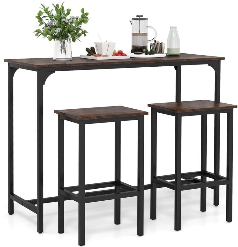 Costway - 3-Piece Dining Table Set 47.5" Counter-Height Kitchen Table-Coffee