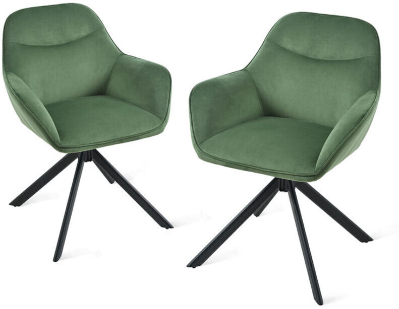 GOEURVANT 360° swivel dining chairs with ergonomic backrest, wide seat and sturdy metal base - Set of 2 - Green