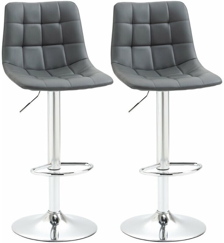 Homcom - Bar Stools Set of 2 Adjustable Breakfast Dining Stools for Home Kitchen Grey