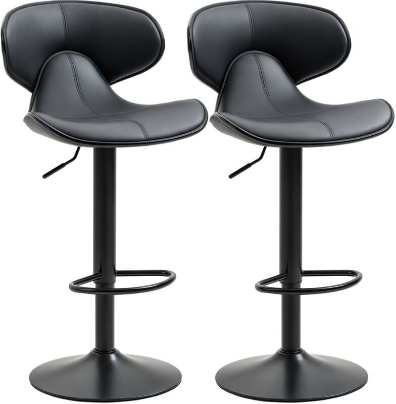 HOMCOM Bar Stools Set of 2 Height Adjustable Swivel Barstool W/ Footrest Kitchen Grey