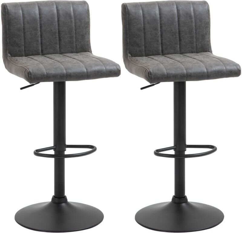 Homcom - Barstools Set of 2 Adjustable Height Swivel pu Leather Counter Bar Chairs Grey
