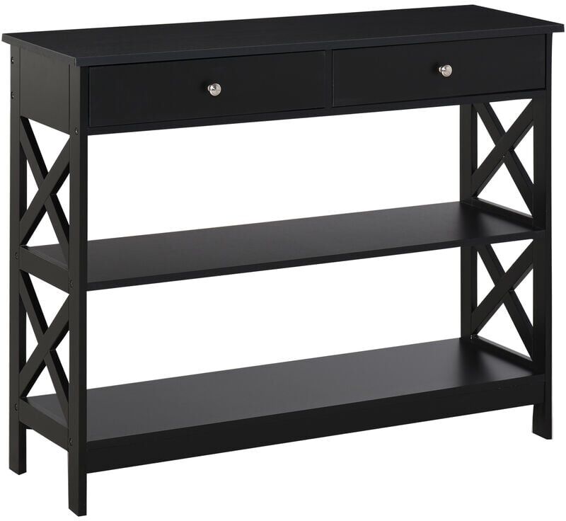 HOMCOM Console Table Sofa Desk w/ Shelves Drawers for Living Room Entryway Bedroom Black