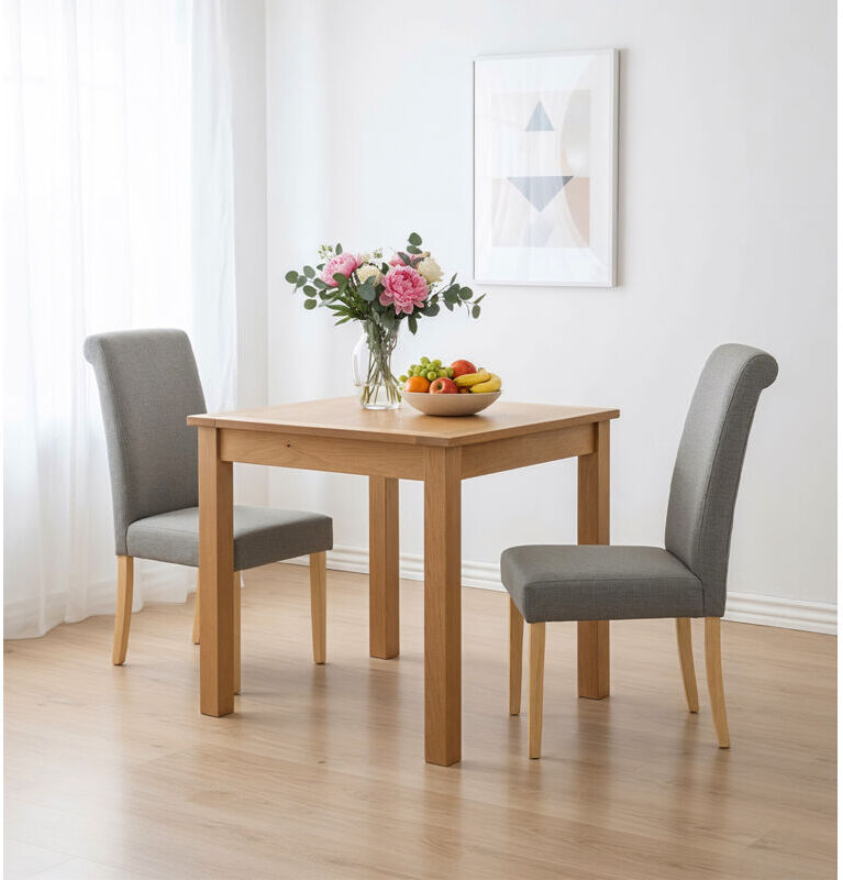 Hallowood Furniture Hereford Small Dining Table and 2 Chairs, Square Light Oak Small Table and Chairs, Small Kitchen Dining Table Set with 2 Roll Top