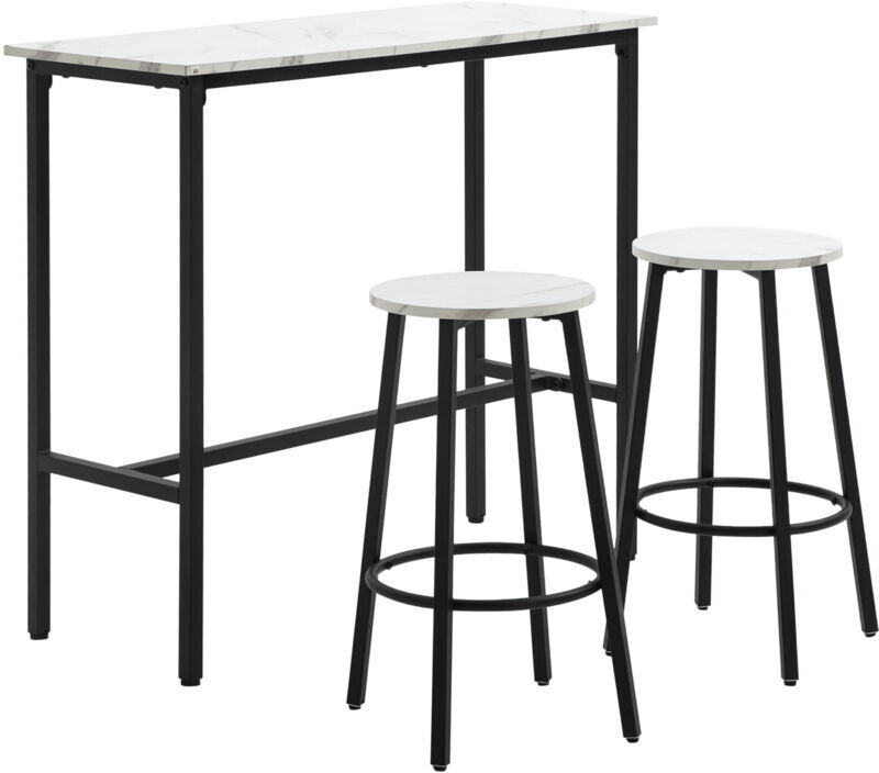 Homcom - 3 Piece Bar Table Set for 2 with Stools Steel Frame Footrest White