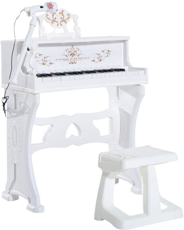 Homcom - 37 Keys Kids Mini Electronic Keyboard Grand Piano with Stool Microphone White