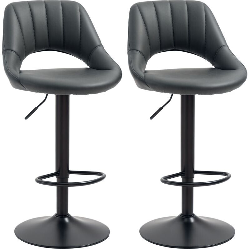 Homcom - Barstools Set of 2 Adjustable Swivel Height Gas Lift pu Leather Chairs